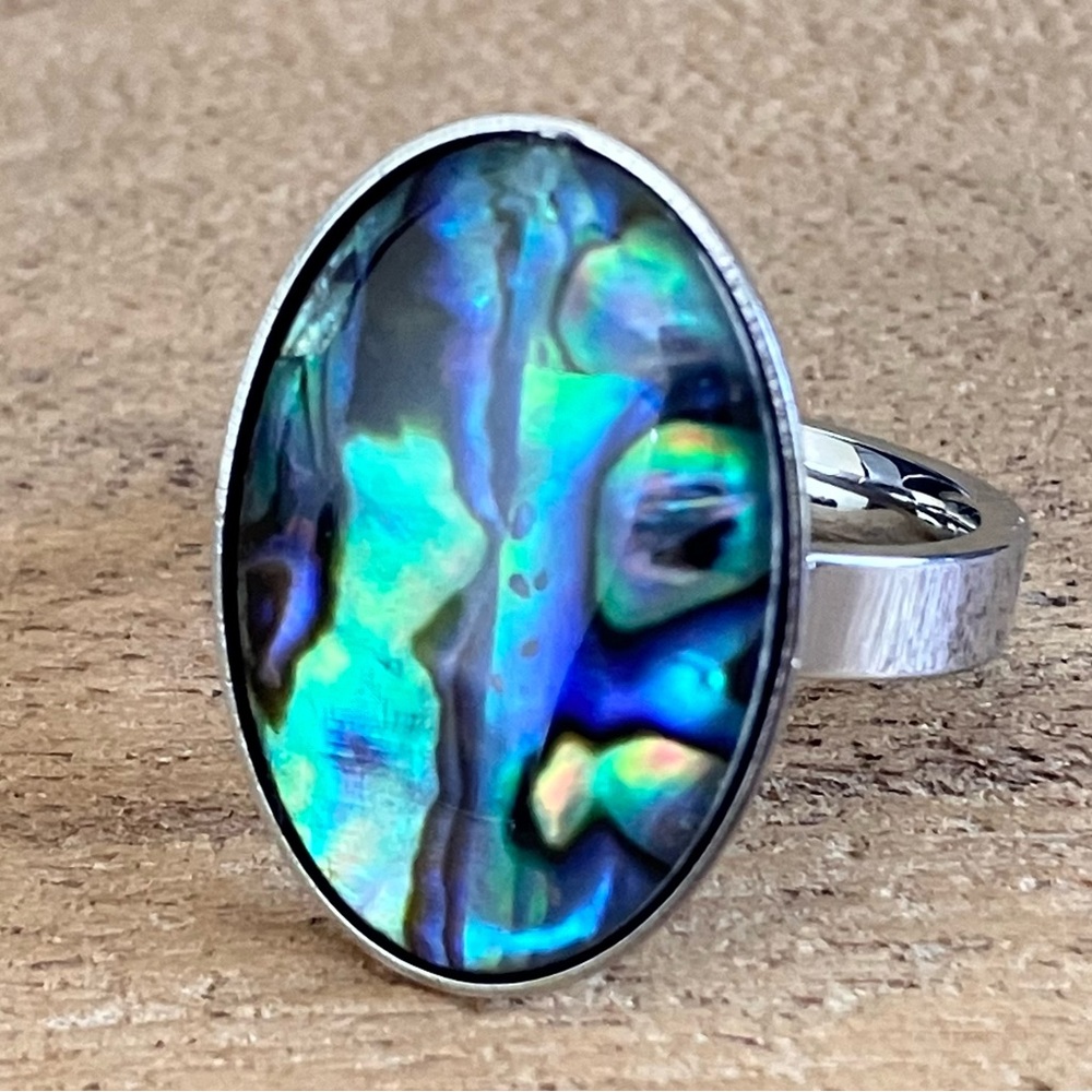 Abalone Shell Geometric Oval Ring Stainless Steel Natural Shell